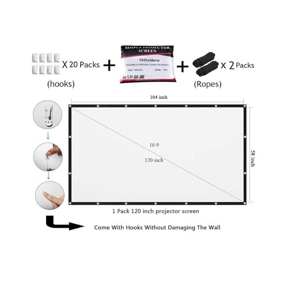 Simple Projector Screen ~ Mdbebbron ~ Scale: 16:9, Size 120 Inches - Picture 6 of 6
